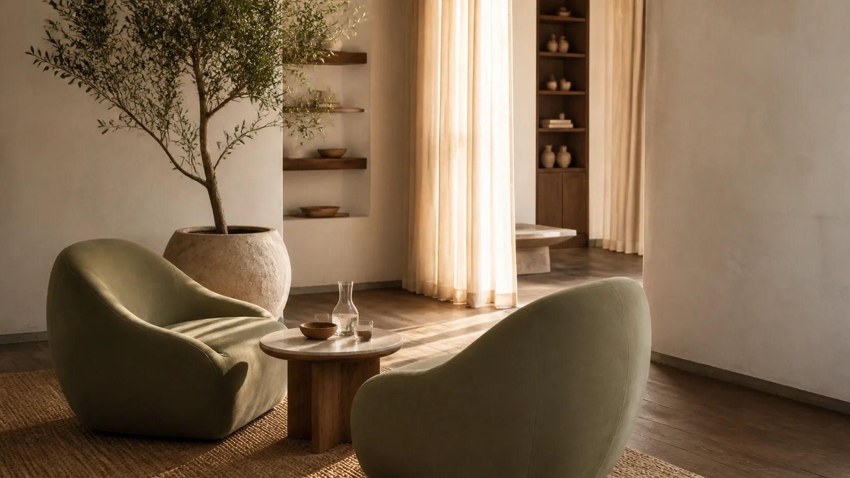 Serene wellbeing consultation room with two chairs