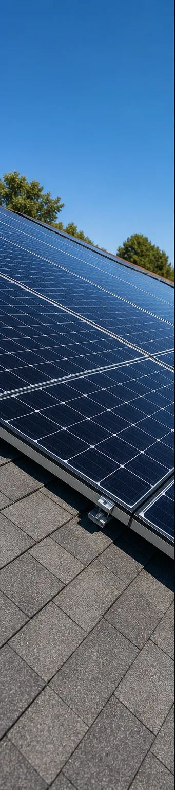 Demo close view of photovoltaic panels on a shingle roof